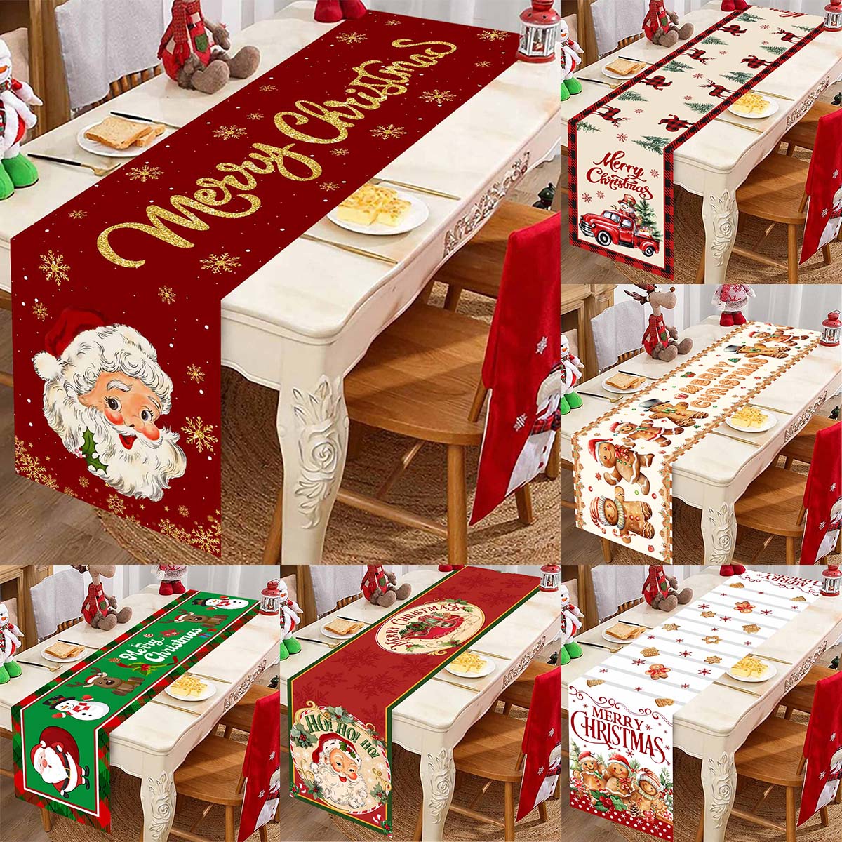Christmas Table Runner - Chemin de Table Réutilisable en Polyester,