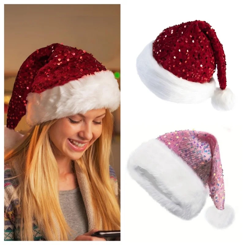 Santa Hat Plush - Chapeau de Noël à sequins double