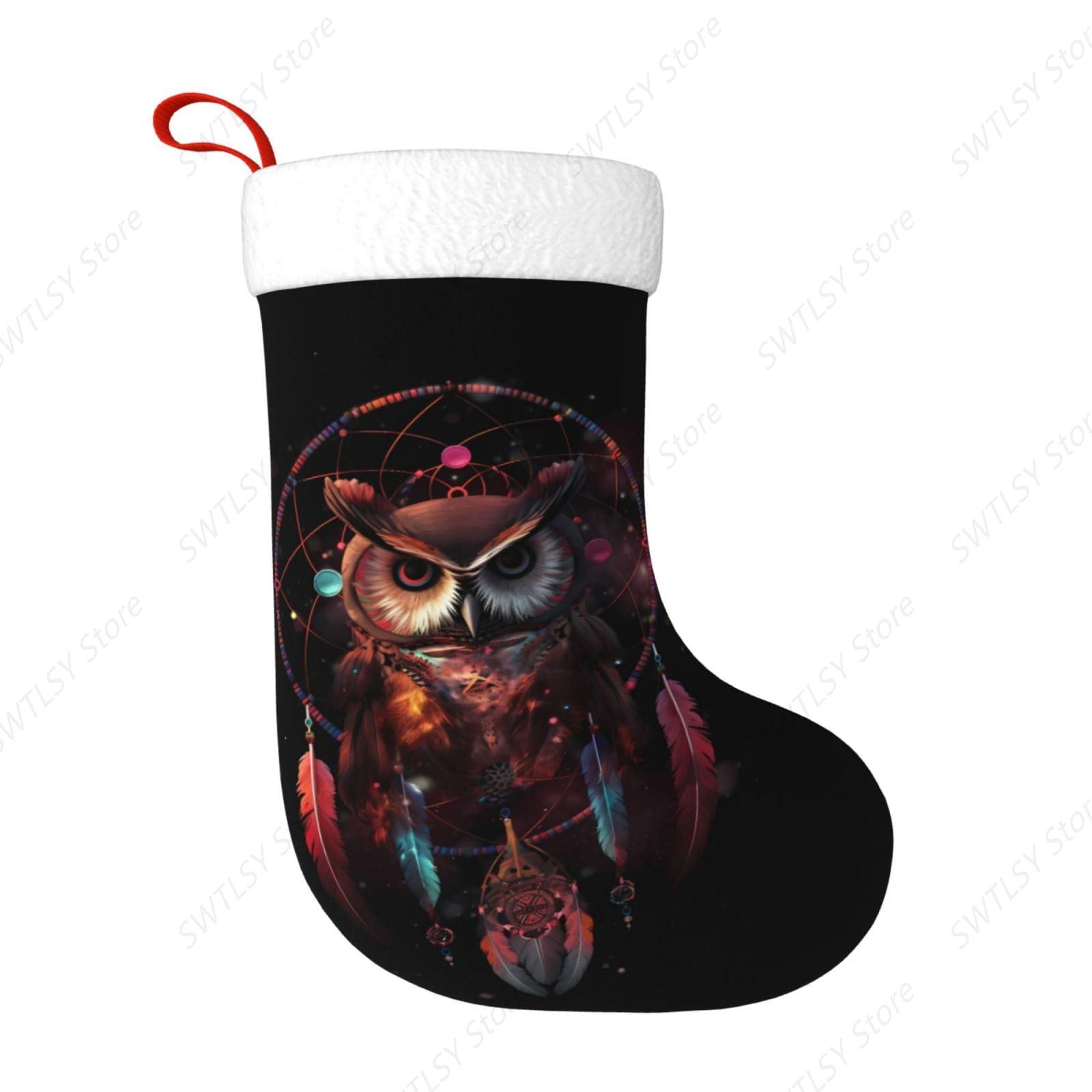 Christmas Stocking Hanging - Grands bas de noël attrape-arc-en-ciel hibou,