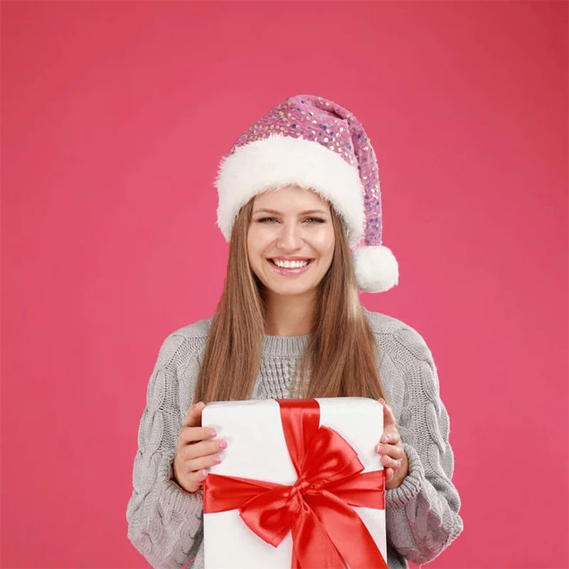 Chapeau de Noël à sequins doub - Santa Hat Plush avis et prix